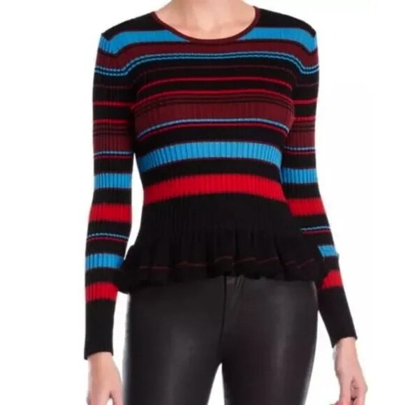 EUC Revolve Ronny Kobo Colorblock Striped Ribbed Peplum Sweater Small $328 - Picture 1 of 8